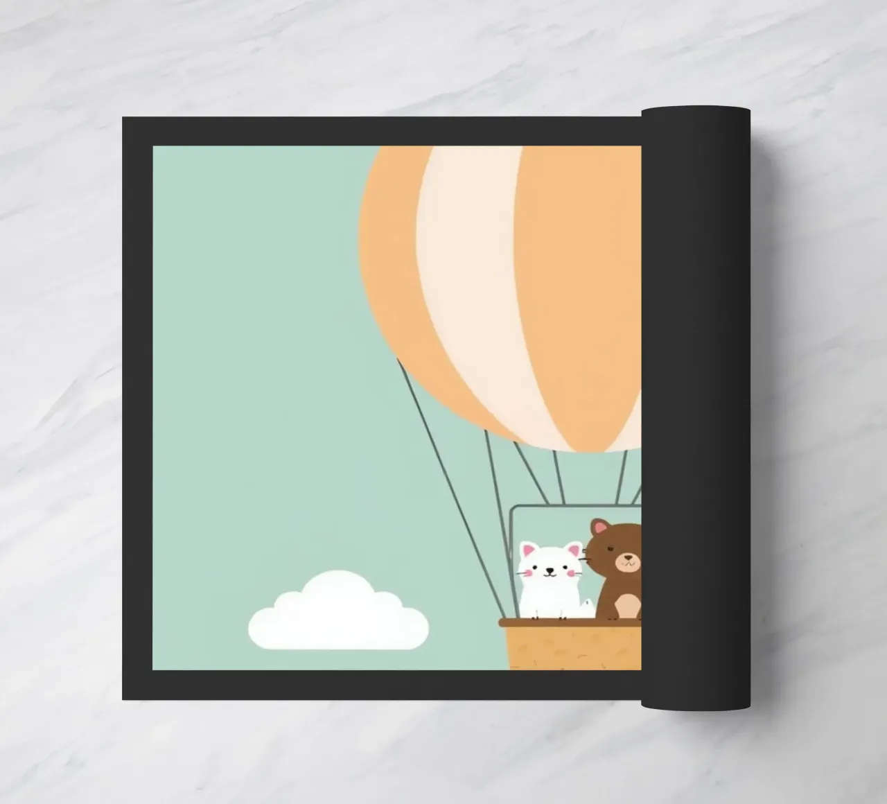 Orso e gatto simpatici e divertenti in mongolfiera zerbino da DesignDoodle