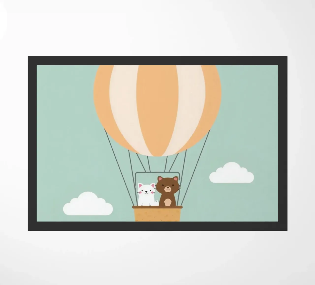 Orso e gatto simpatici e divertenti in mongolfiera zerbino da DesignDoodle