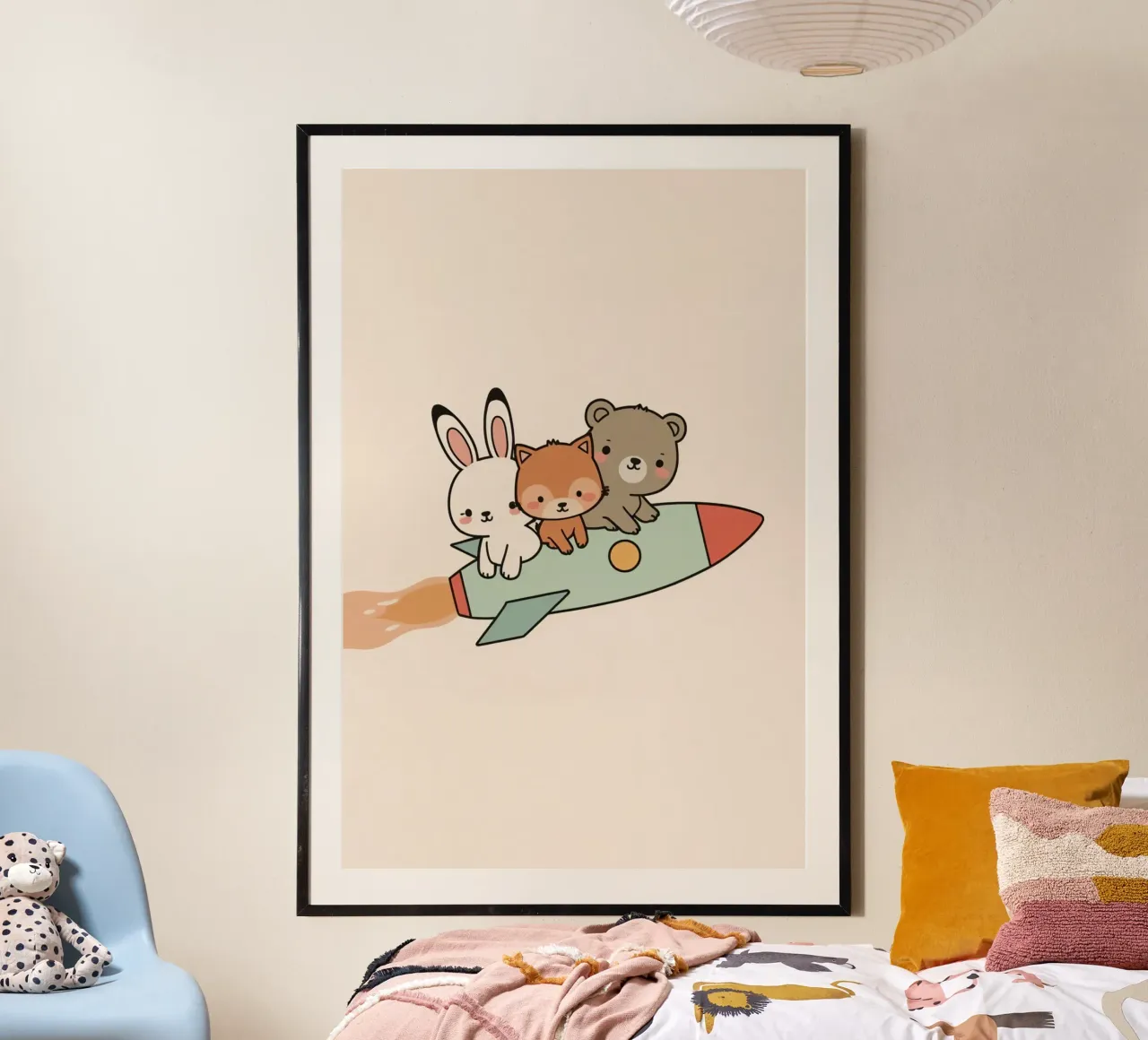 Carini animali dei cartoni animati fritti su un razzo poster da DesignDoodle
