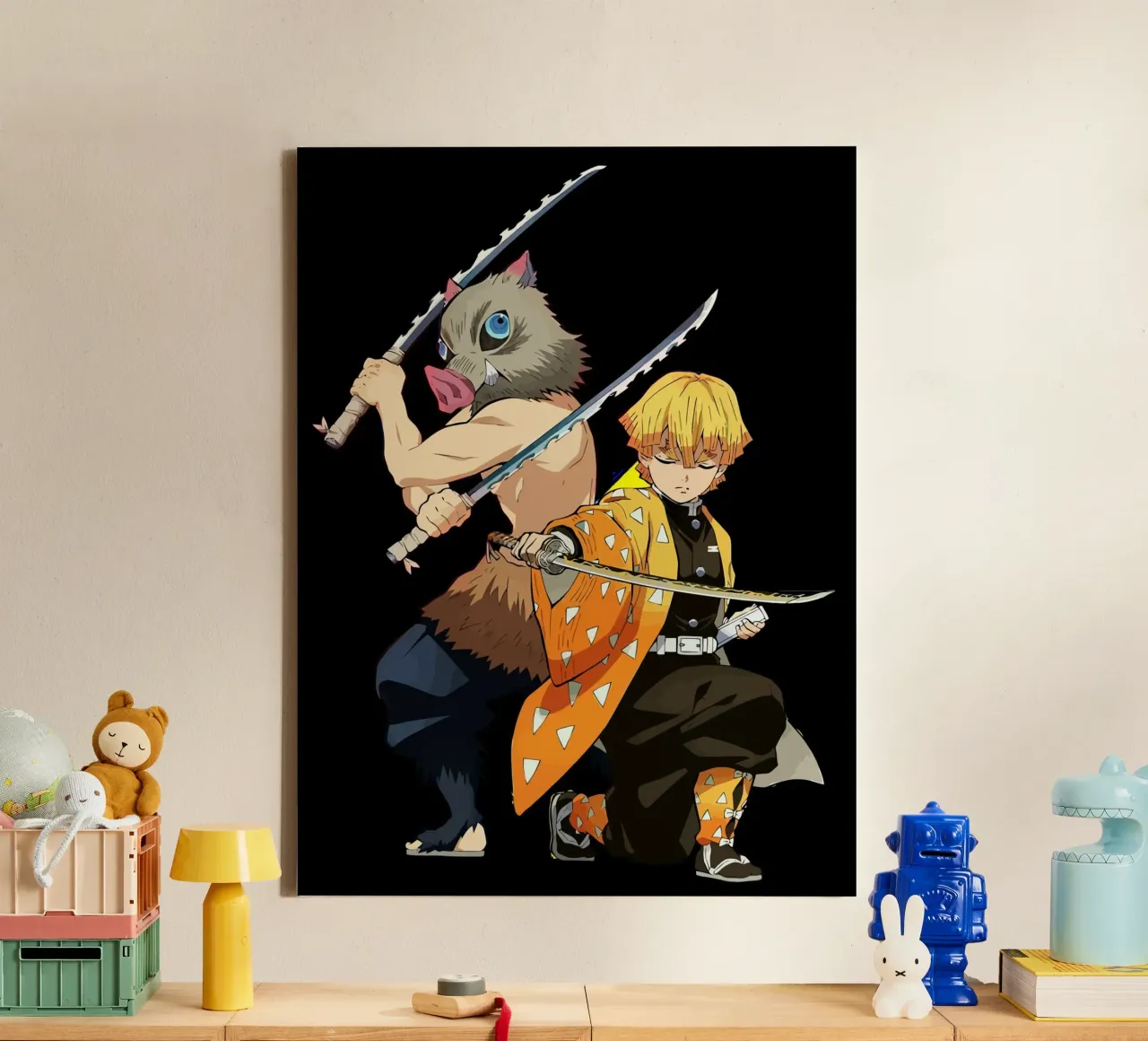 Zenitsu Agatsuma and Inosuke Hashibira tela con Cornice a cassetta da Dumery Art