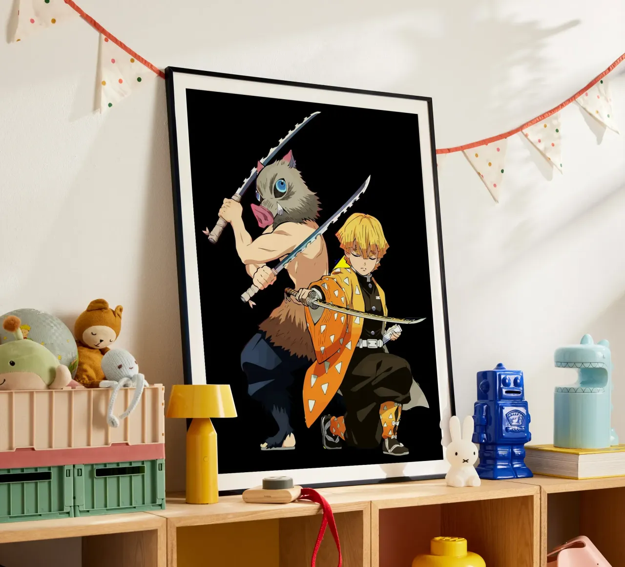 Zenitsu Agatsuma and Inosuke Hashibira poster con telaio in legno da Dumery Art