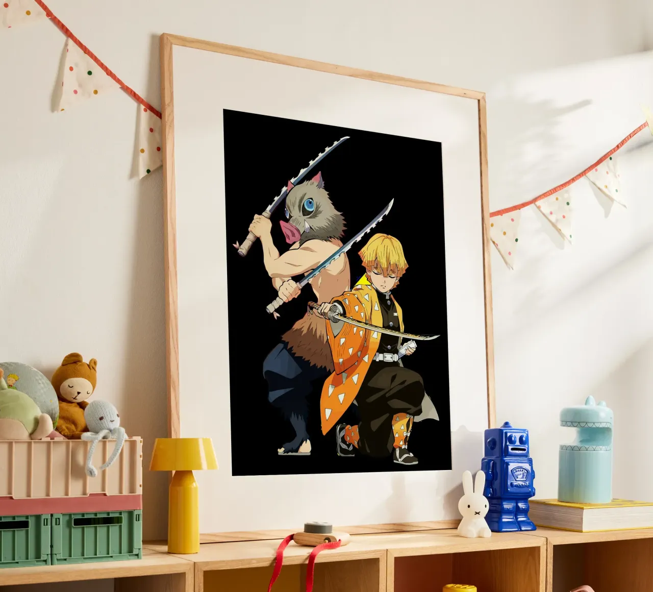 Zenitsu Agatsuma and Inosuke Hashibira poster con telaio in legno da Dumery Art