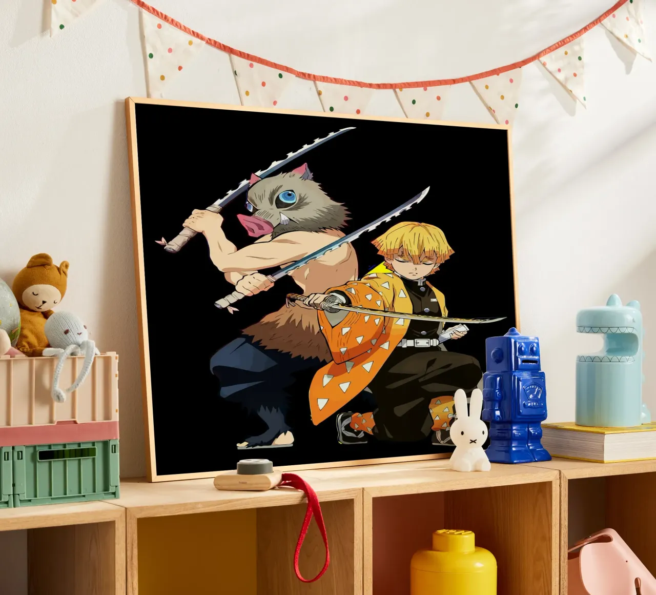 Zenitsu Agatsuma and Inosuke Hashibira poster con telaio in legno da Dumery Art
