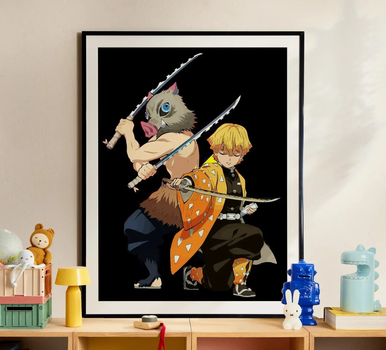 Zenitsu Agatsuma and Inosuke Hashibira poster con telaio in legno da Dumery Art