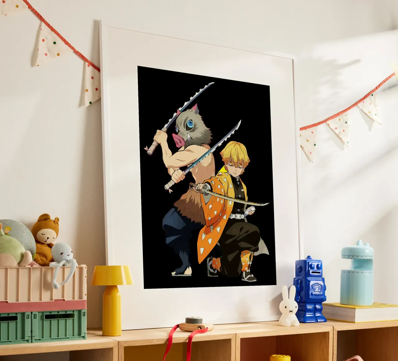 Zenitsu Agatsuma and Inosuke Hashibira poster con telaio in legno da Dumery Art