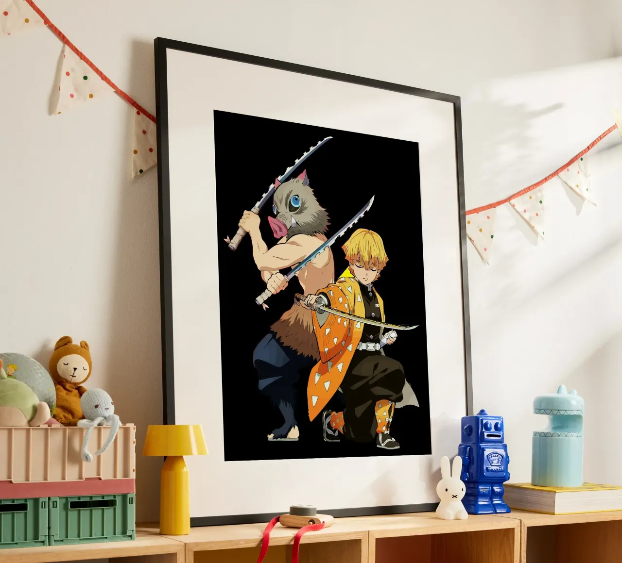Zenitsu Agatsuma and Inosuke Hashibira poster con telaio in legno da Dumery Art