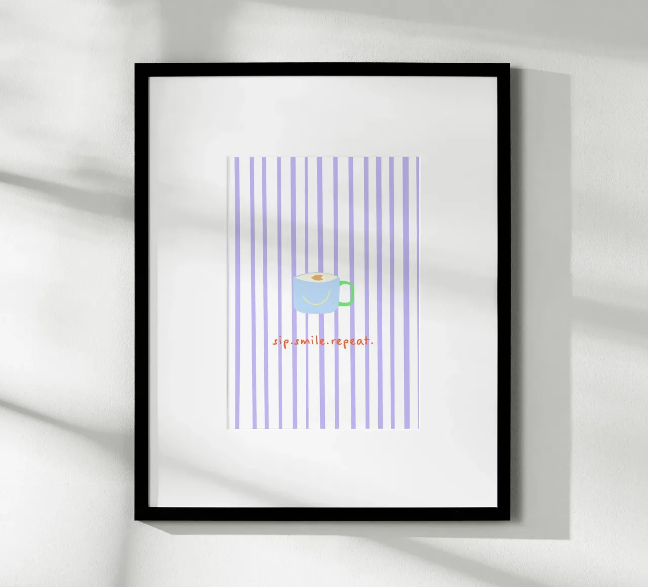 sip.smile.repeat. (Verfügbar in 2 Farbvarianten) poster with plastic frame by FRICKE DESIGN