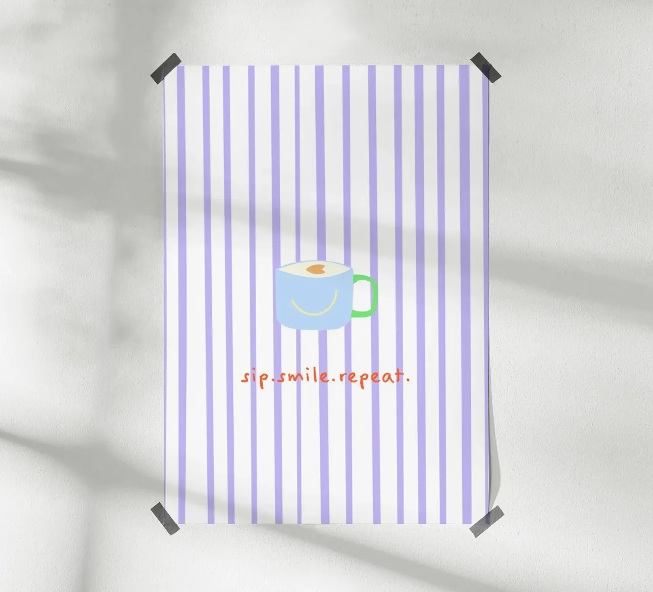 sip.smile.repeat. (Verfügbar in 2 Farbvarianten) poster with plastic frame by FRICKE DESIGN