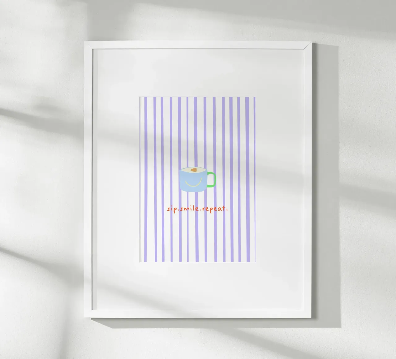 sip.smile.repeat. (Verfügbar in 2 Farbvarianten) poster with plastic frame by FRICKE DESIGN