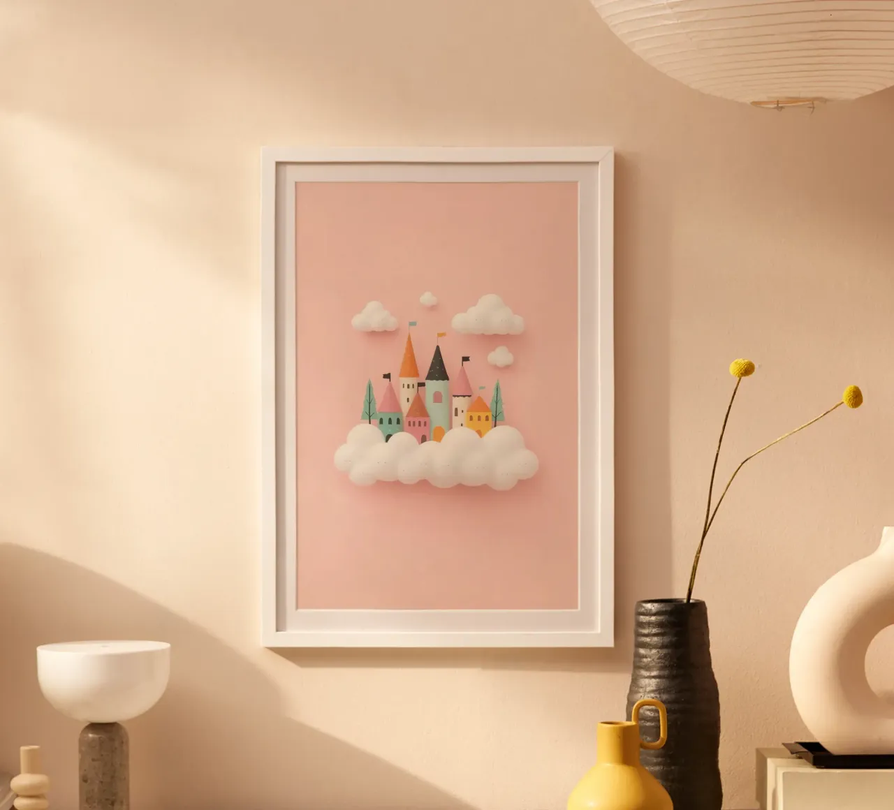 Niedliche Prinzessin Schloss und Wolken auf rosa Hintergrund Poster von DesignDoodle