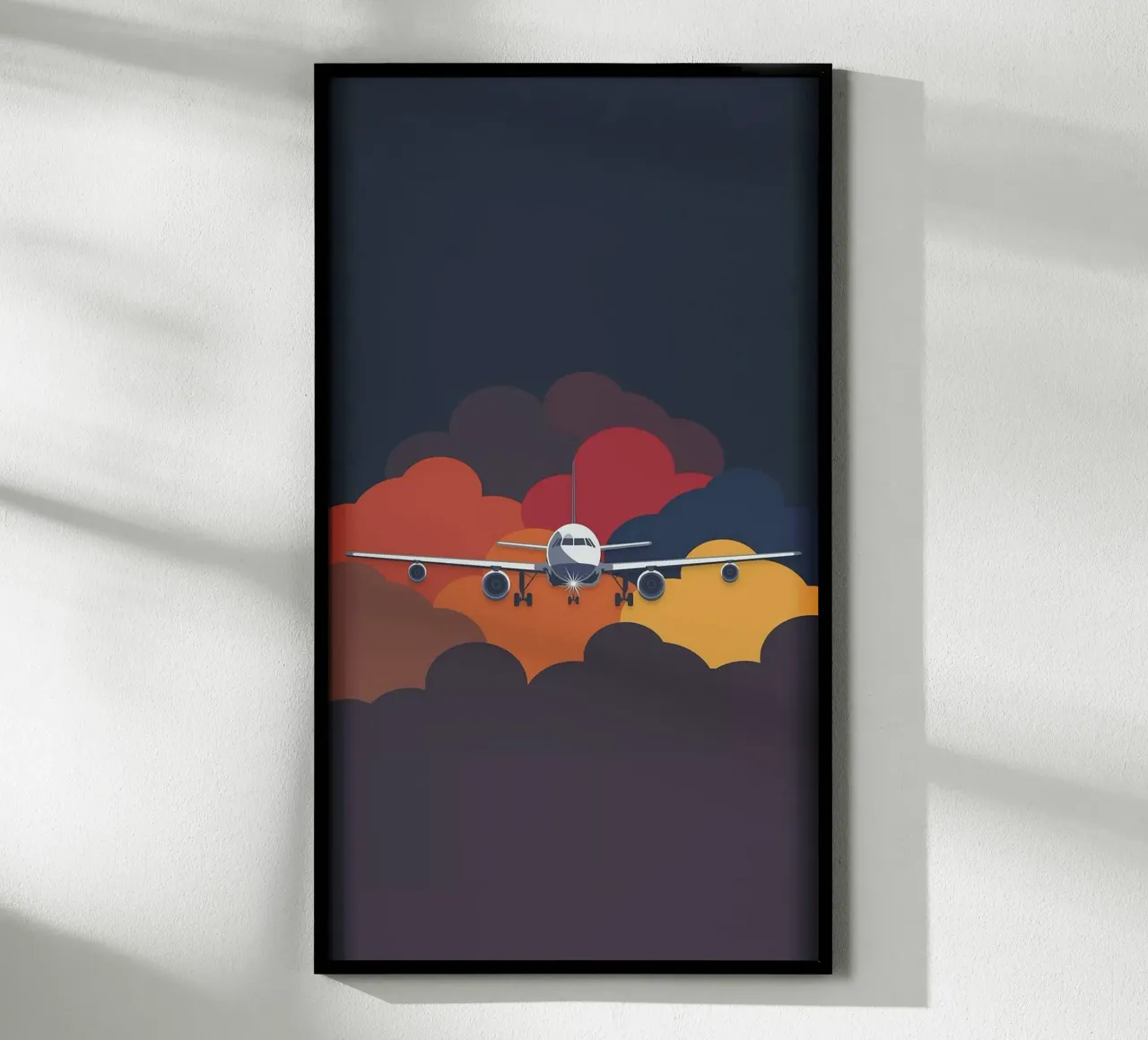 plane in cloud shape colorful poster con telaio in alluminio da vicgaler