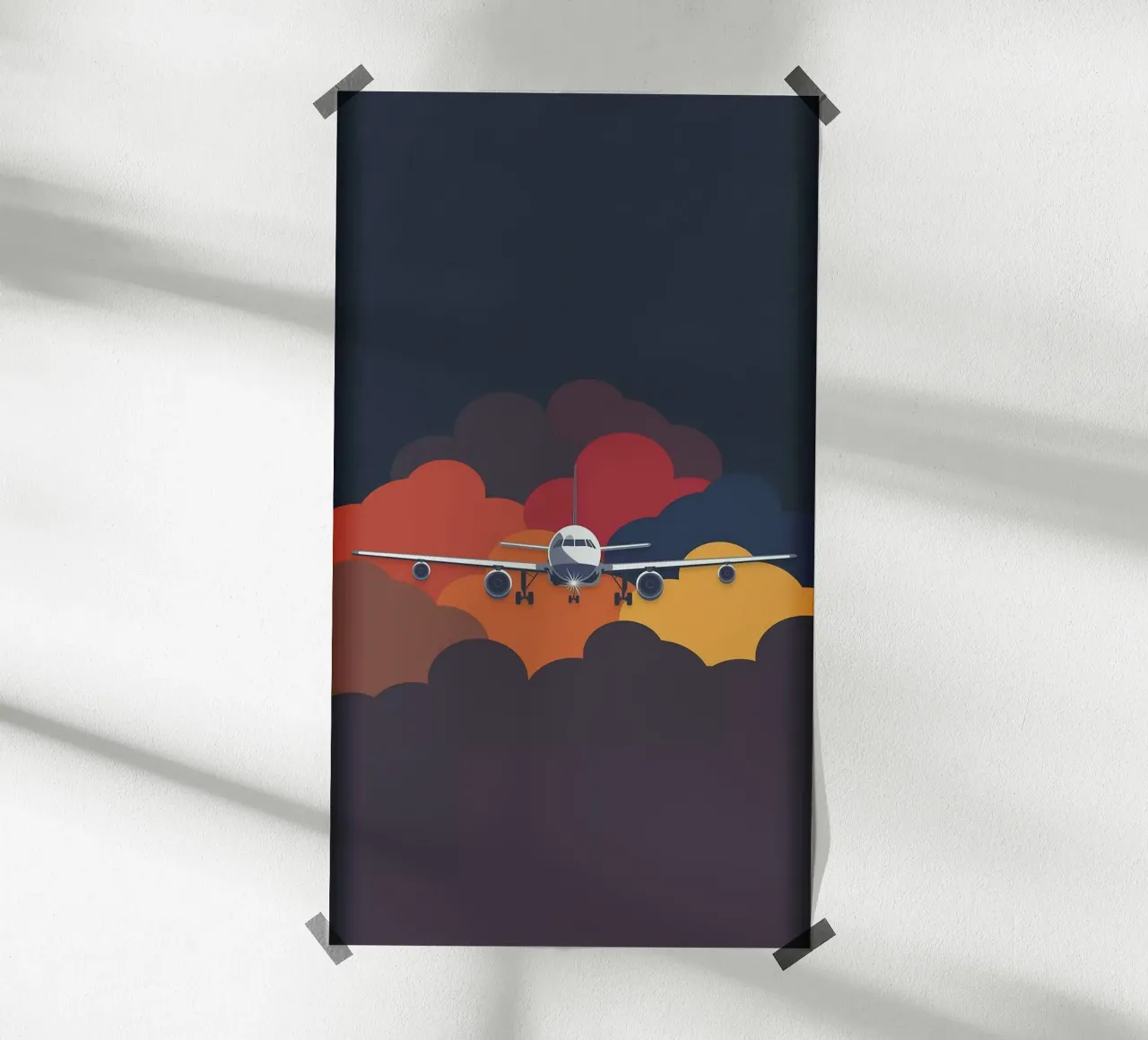 plane in cloud shape colorful poster con telaio in alluminio da vicgaler