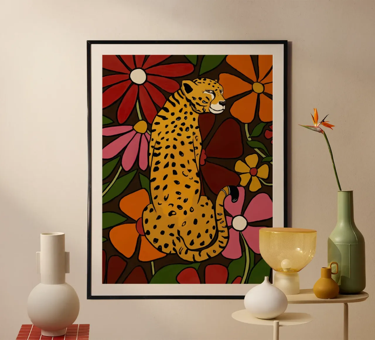 Floral leopard poster con telaio in legno da TijanaArtStudio88