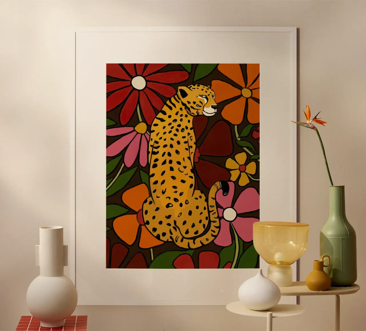 Floral leopard poster con telaio in legno da TijanaArtStudio88