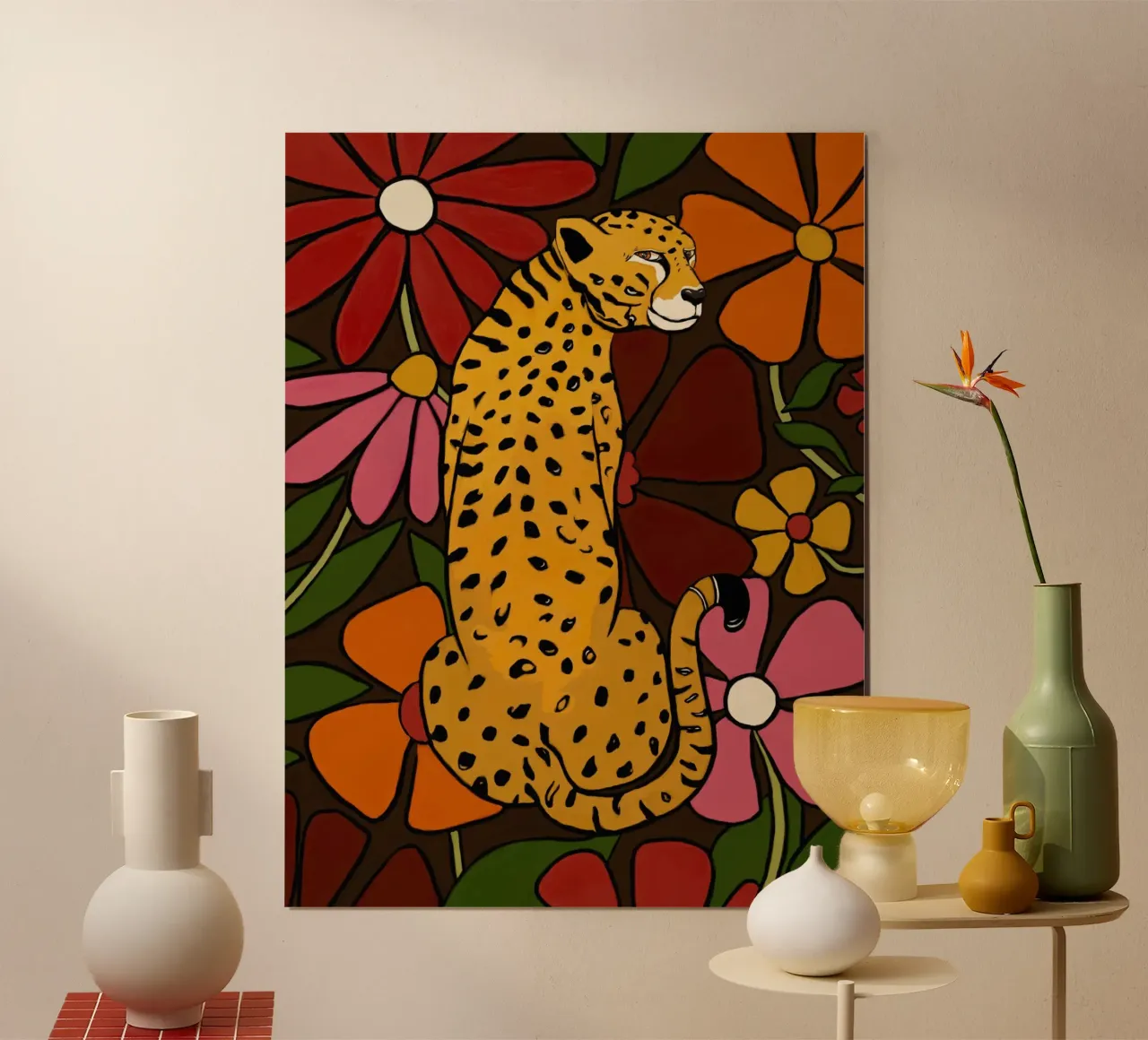 Floral leopard poster con telaio in legno da TijanaArtStudio88
