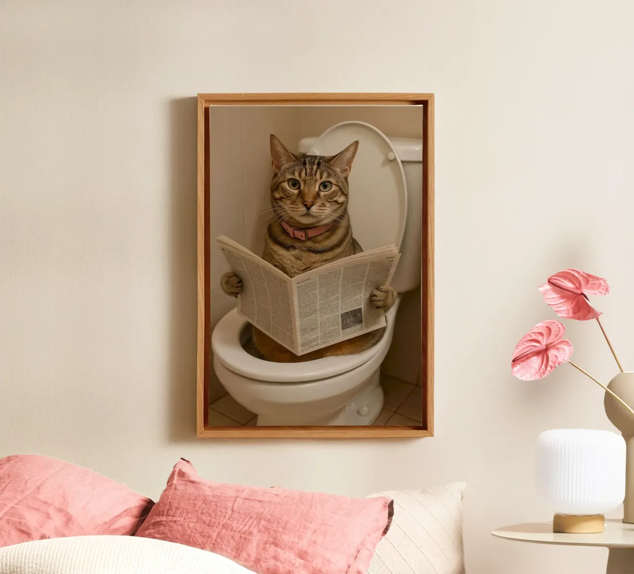 cool cat on toilet canvas met Baklijst van jasnet