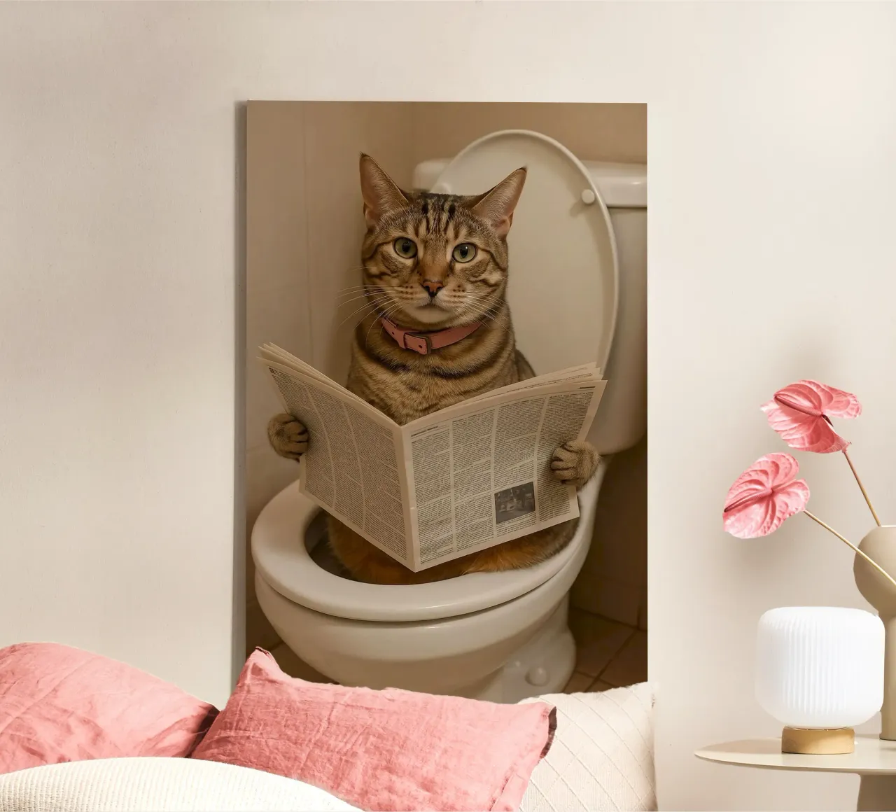 cool cat on toilet canvas met Baklijst van jasnet