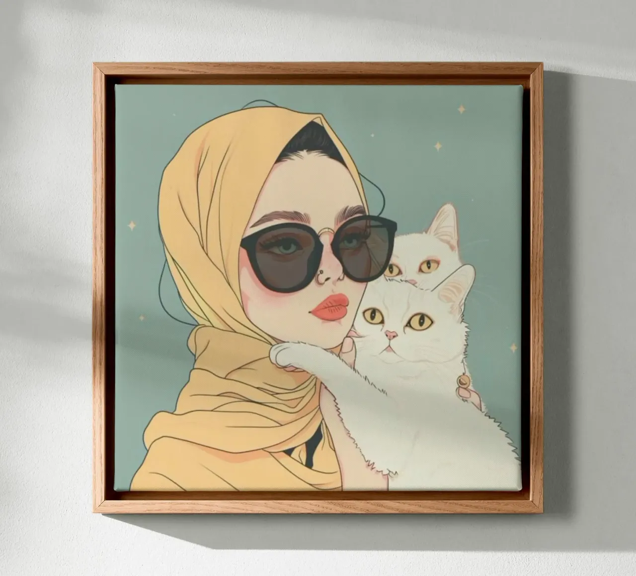 girl with cute cat tela con Cornice a cassetta da vicgaler