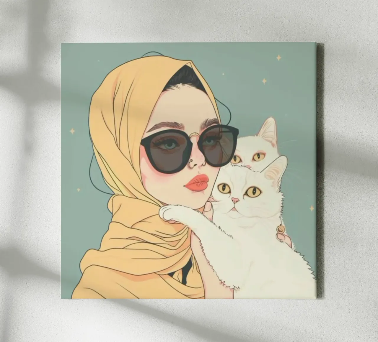 girl with cute cat tela con Cornice a cassetta da vicgaler