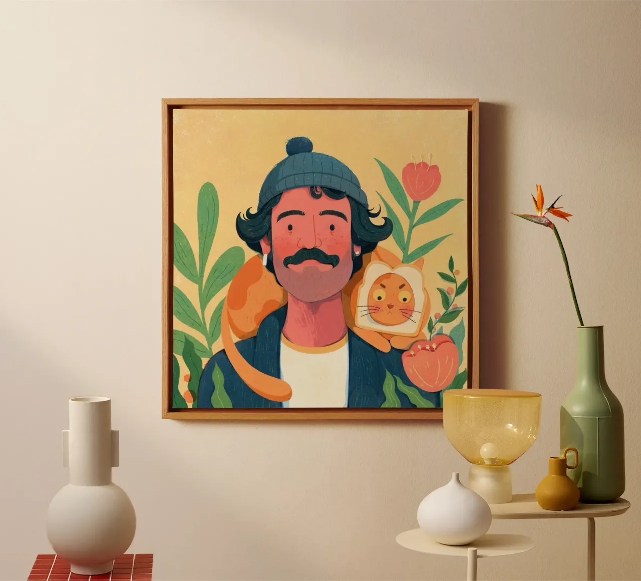 man with pet in shoulder canvas met Baklijst van vicgaler