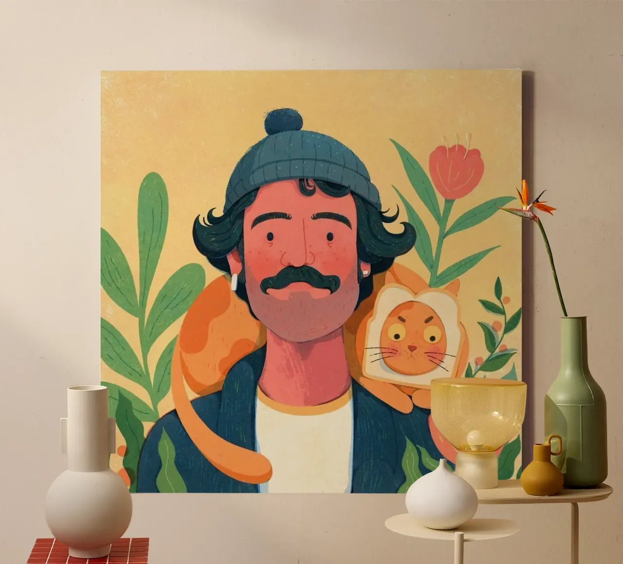 man with pet in shoulder canvas met Baklijst van vicgaler