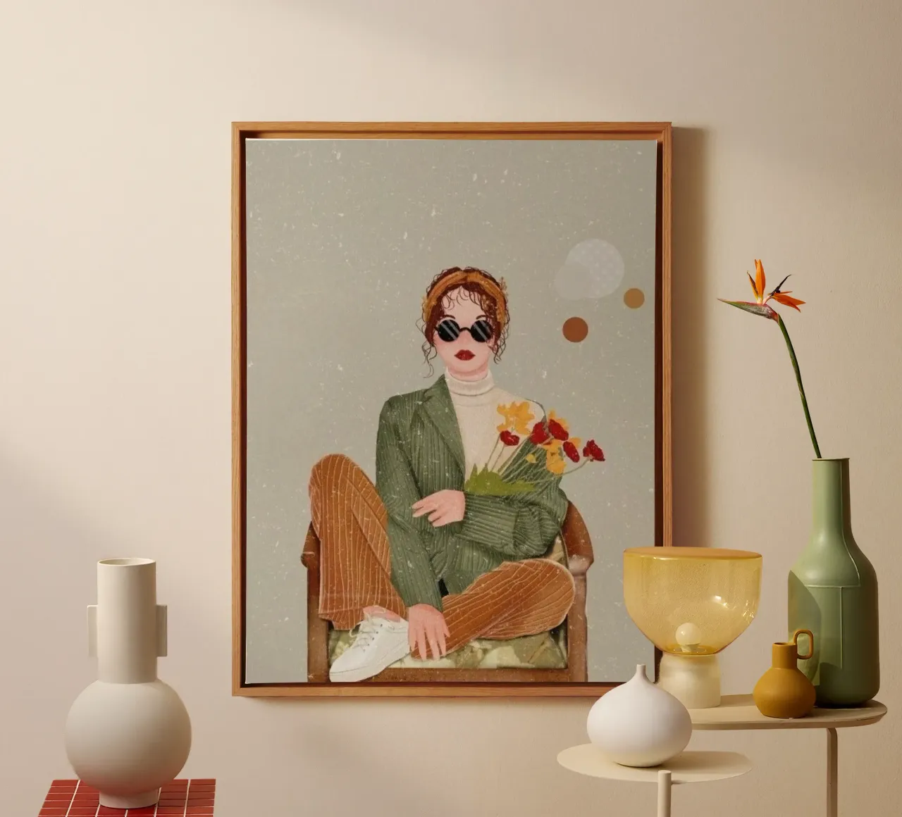 cool girl on chair with flower tela con Cornice a cassetta da vicgaler