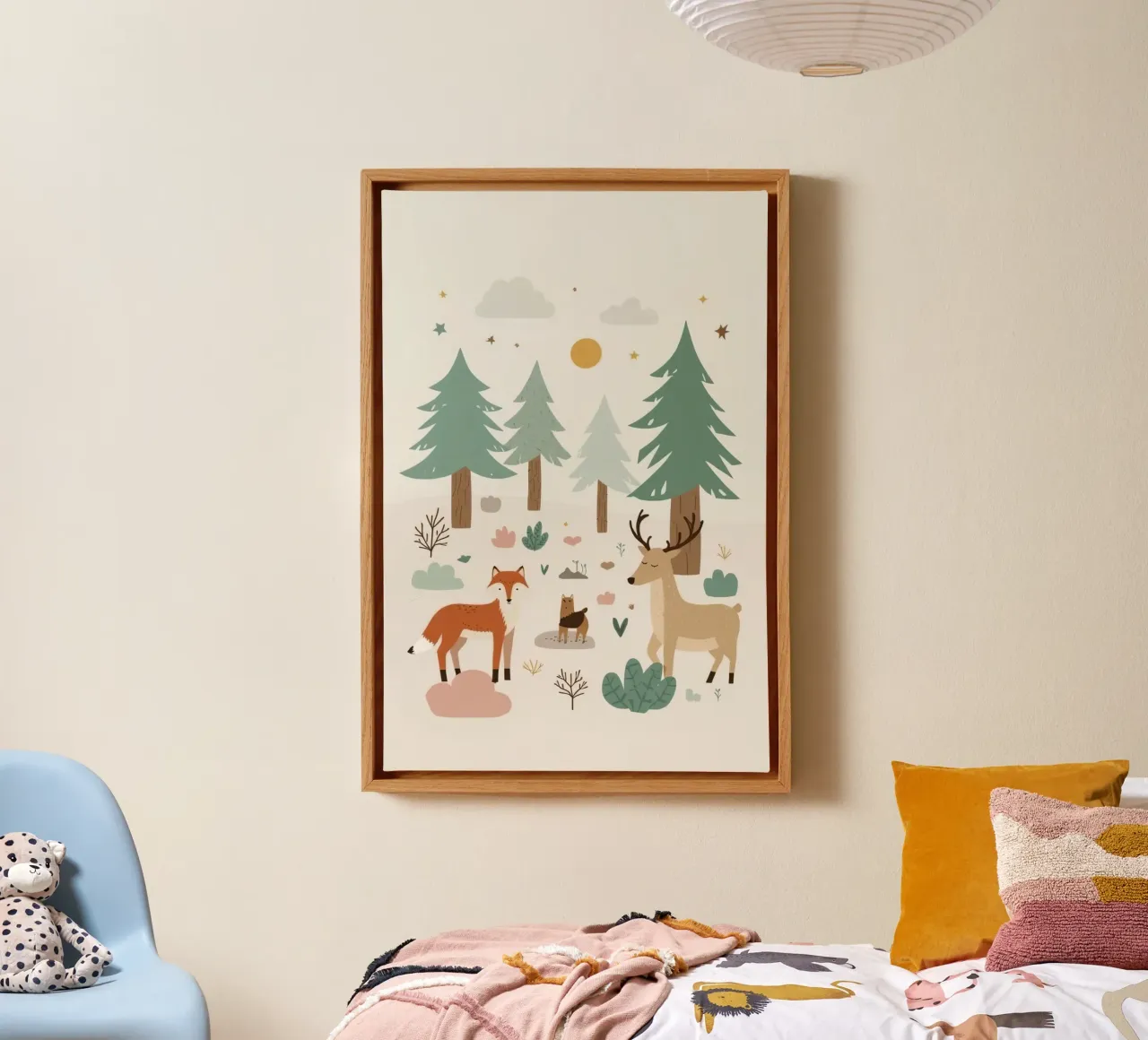 Cozy Forest Animals and Trees canvas with Floater frame by DesignDoodle