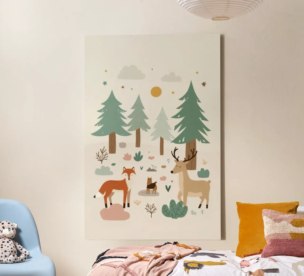 Cozy Forest Animals and Trees canvas with Floater frame by DesignDoodle