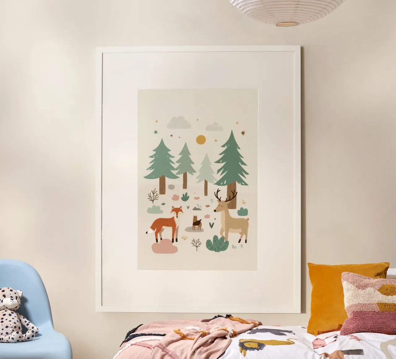 Animali e alberi della foresta poster con telaio in plastica da DesignDoodle