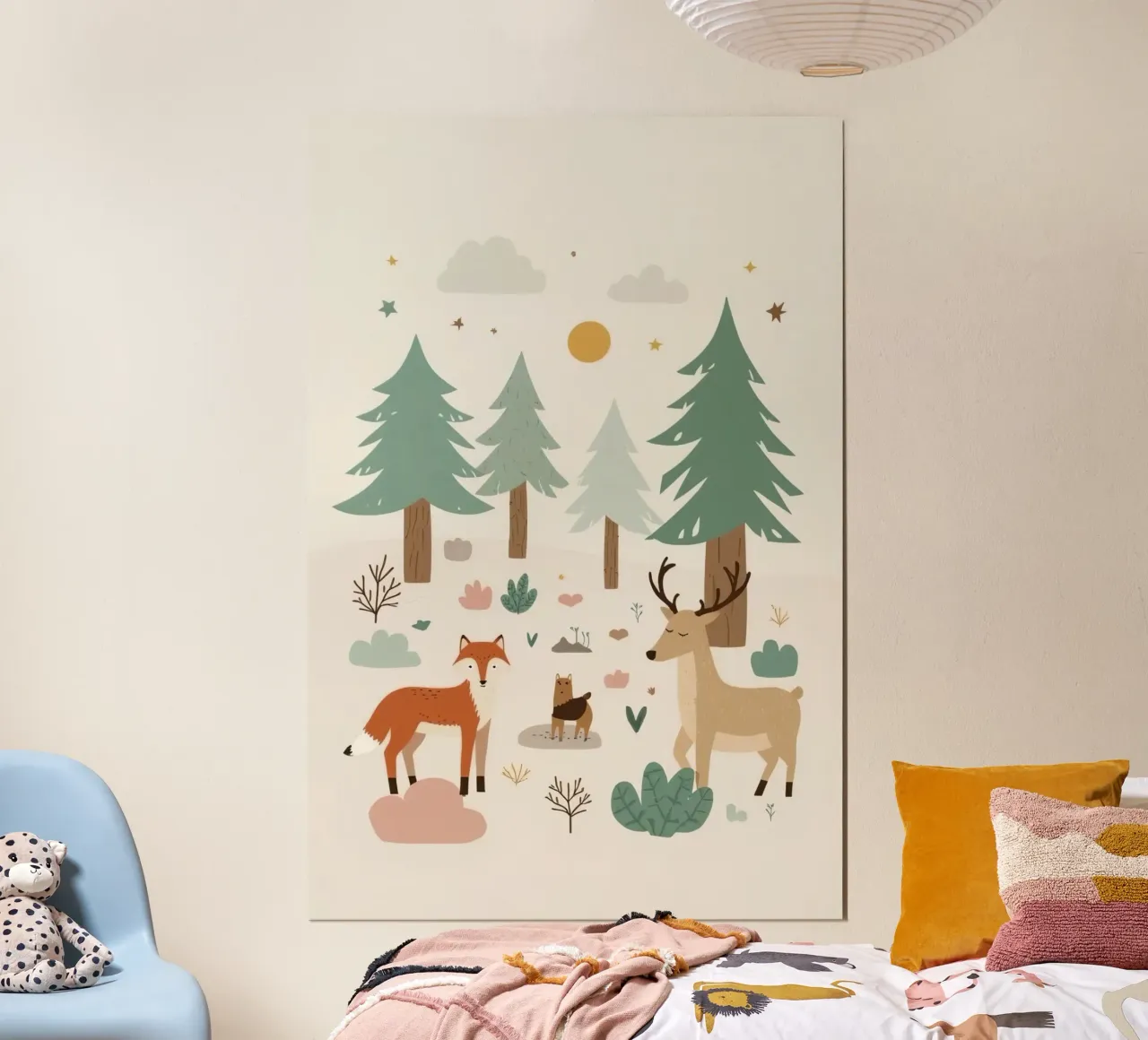 Animali e alberi della foresta poster con telaio in plastica da DesignDoodle