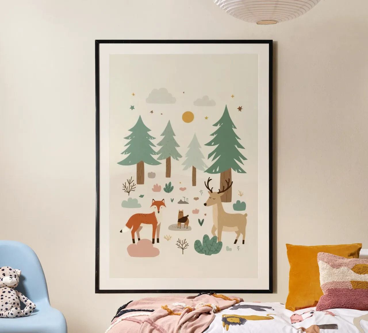 Animali e alberi della foresta poster con telaio in plastica da DesignDoodle