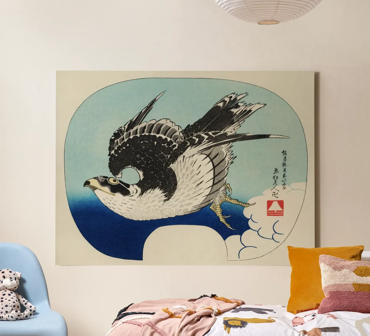 The ukiyo-e illustration Hawk canvas with Floater frame by vintageshop