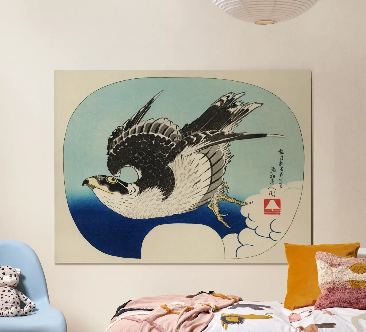 The ukiyo-e illustration Hawk poster con telaio in legno da vintageshop