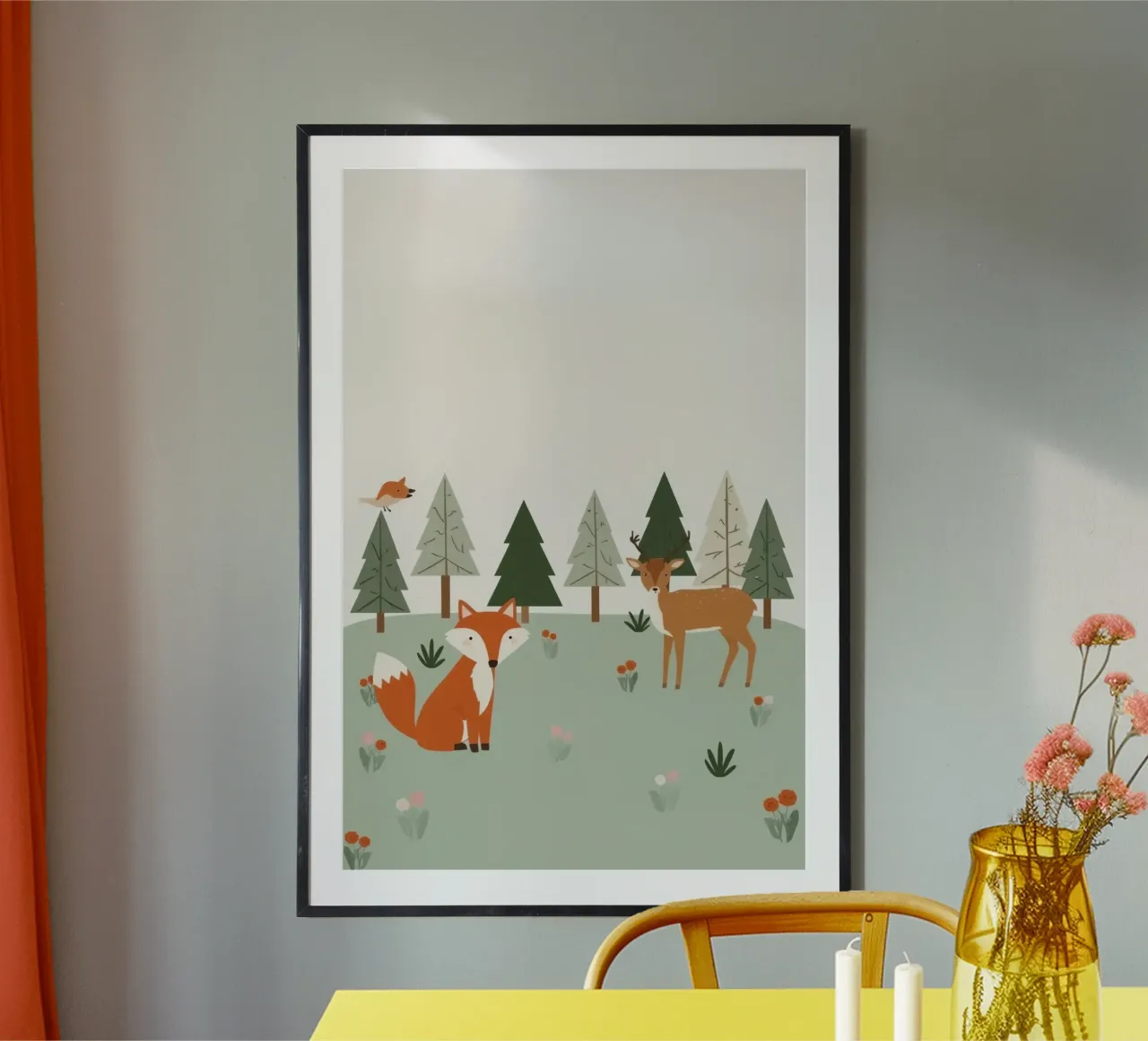 Accogliente volpe, cervo, uccello e alberi poster da DesignDoodle