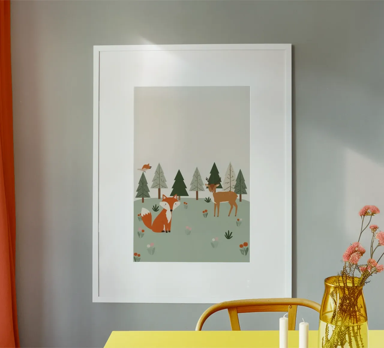 Accogliente volpe, cervo, uccello e alberi poster da DesignDoodle