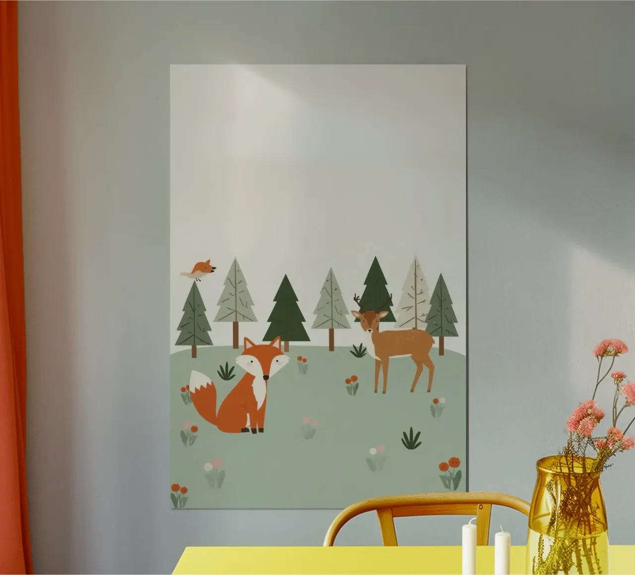 Accogliente volpe, cervo, uccello e alberi poster da DesignDoodle