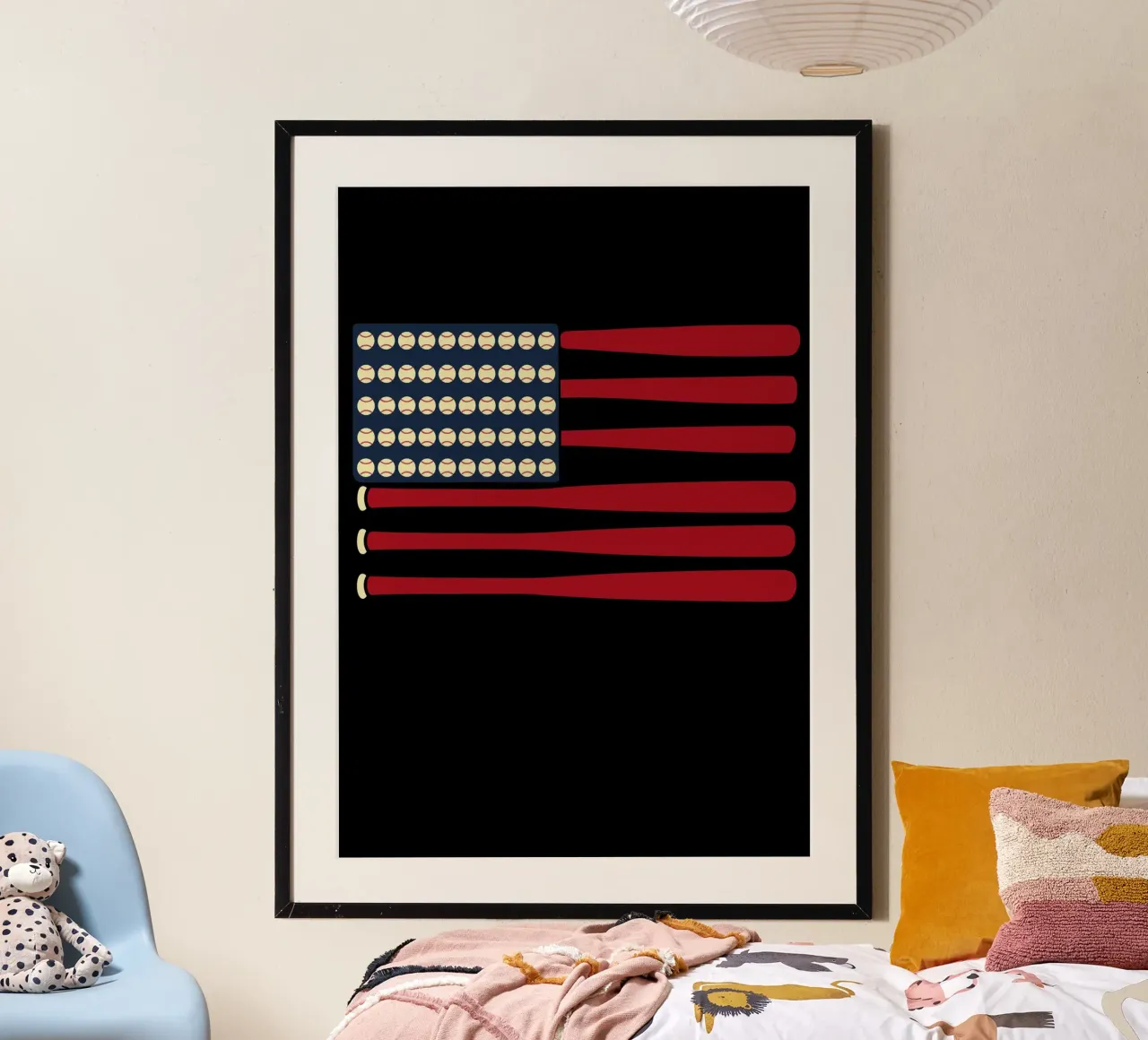 Baseball American Flag Art poster con telaio in alluminio da ramosashop