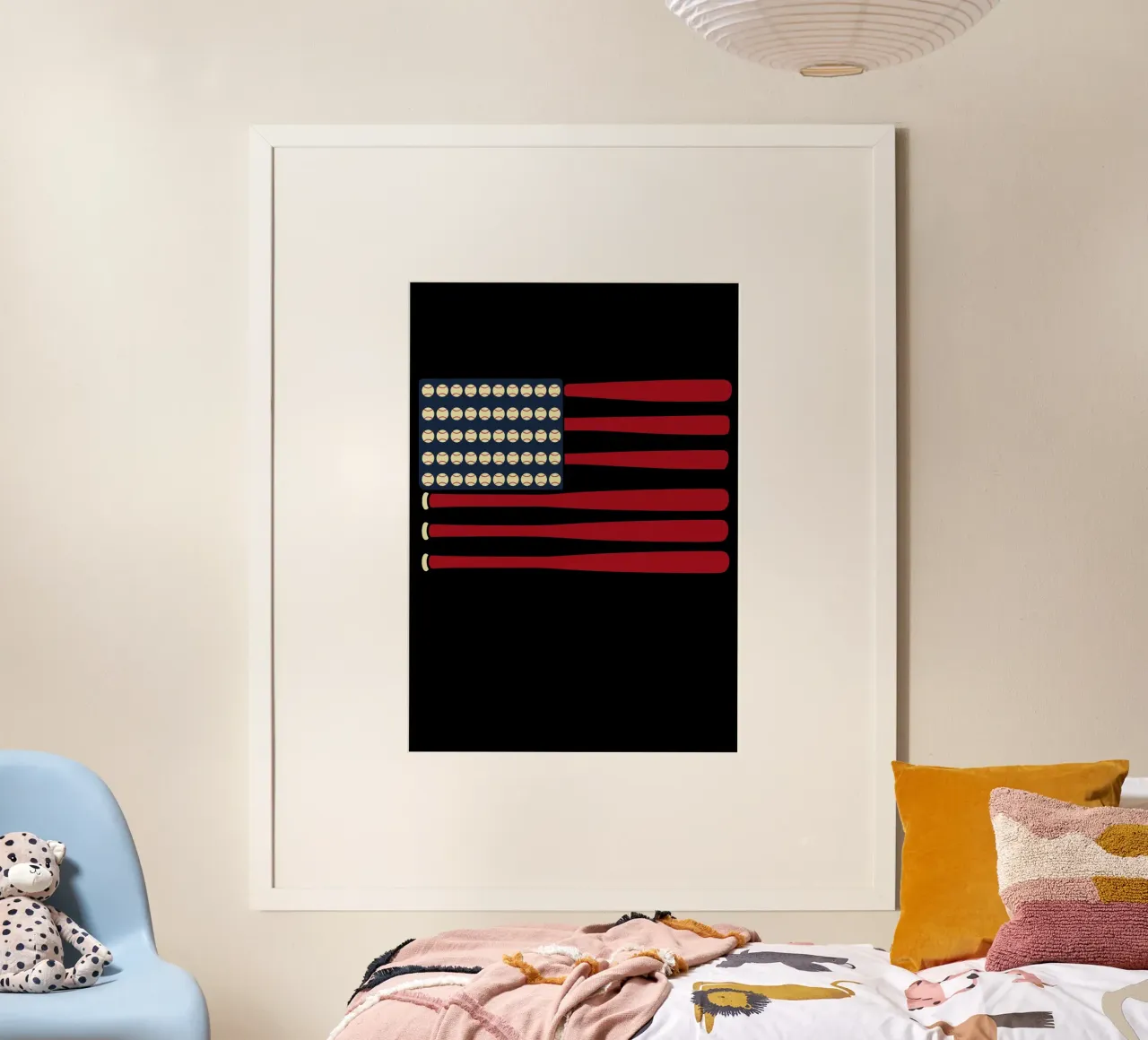 Baseball American Flag Art poster con telaio in alluminio da ramosashop