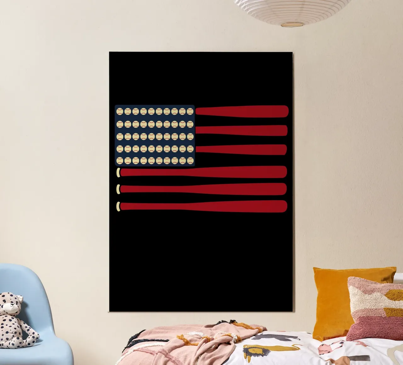 Baseball American Flag Art poster con telaio in alluminio da ramosashop