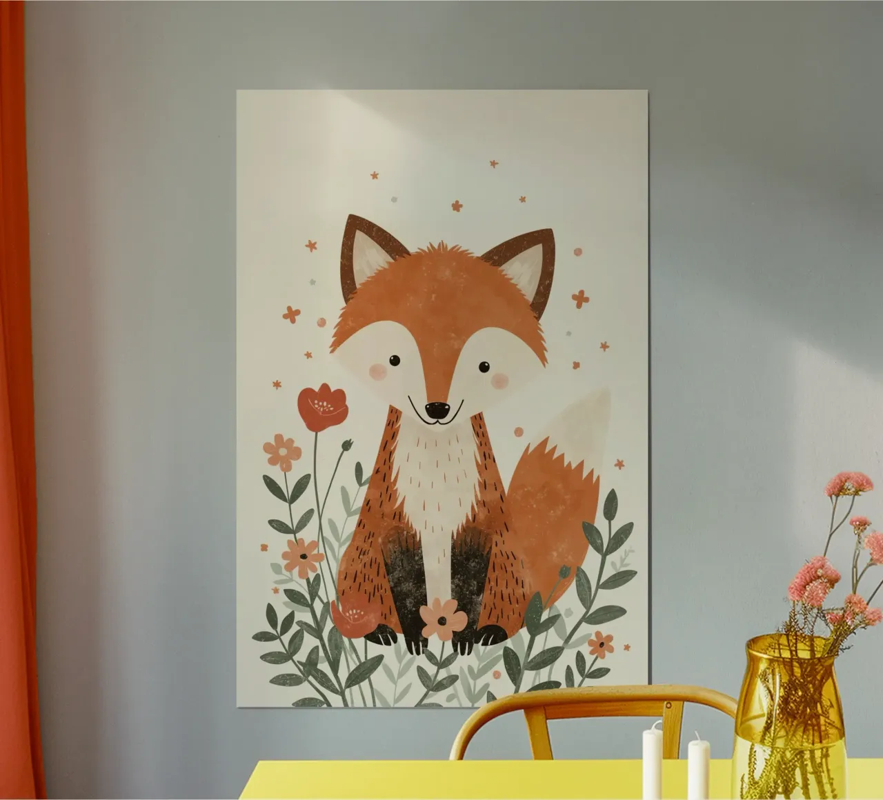 Fox with Flowers on Beige Background poster by DesignDoodle