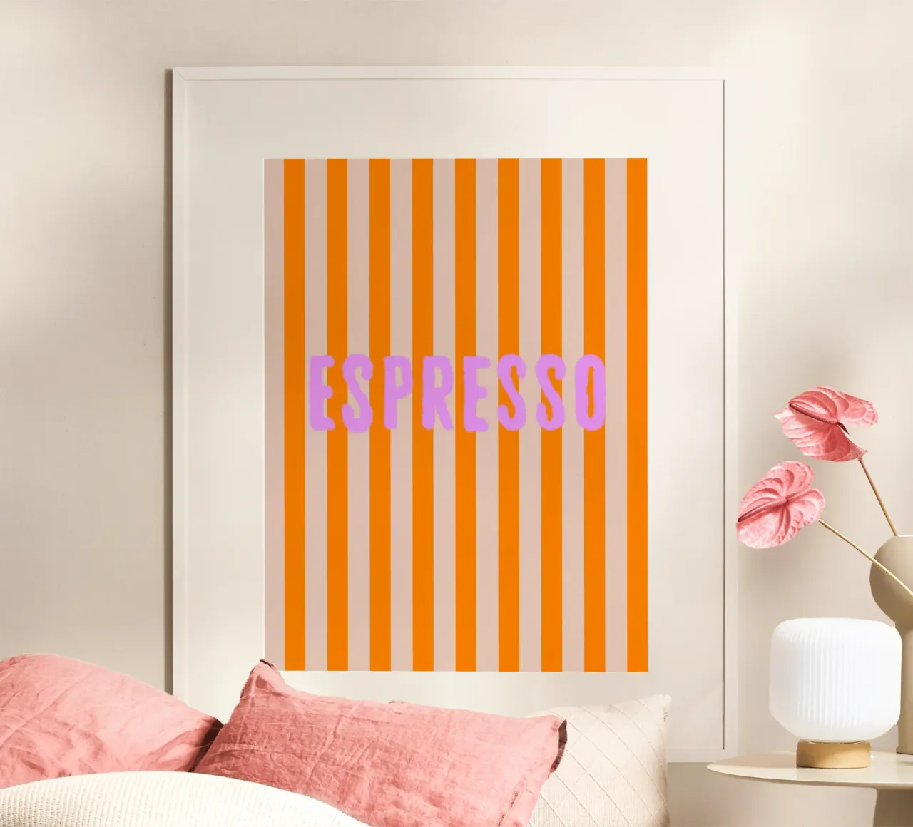 Espresso su strisce arancioni poster con telaio in alluminio da Alisa Knöß