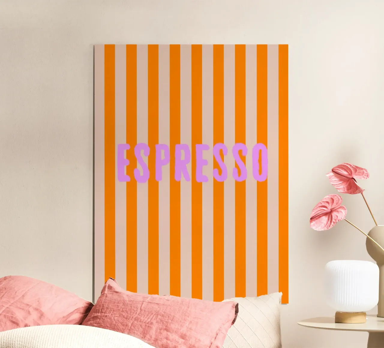 Espresso su strisce arancioni poster con telaio in alluminio da Alisa Knöß