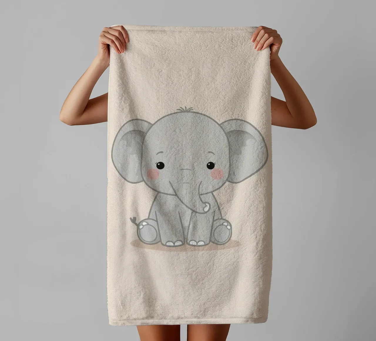 Cute Lazy Gray Elephant Sitting towel by DesignDoodle