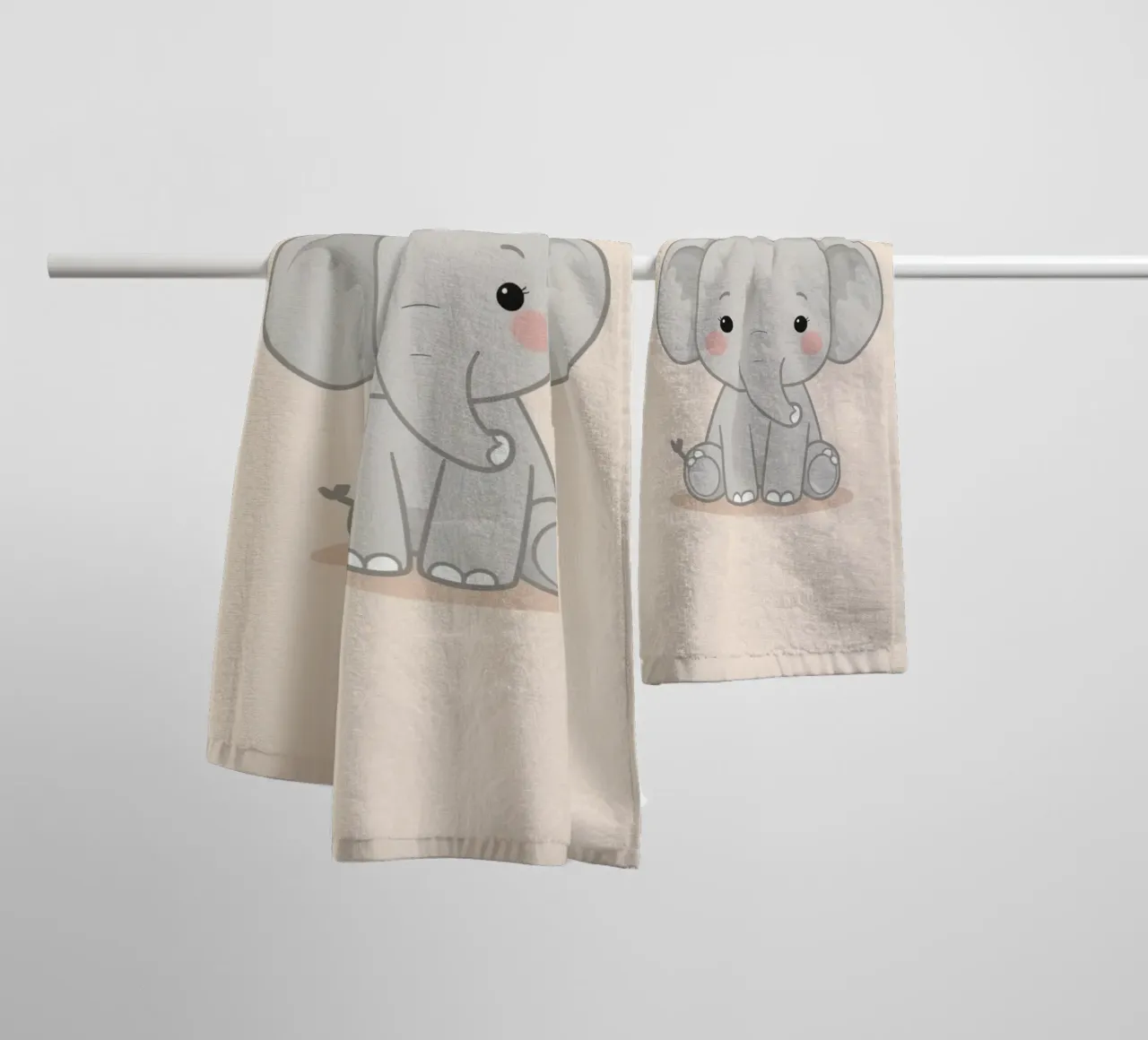 Cute Lazy Gray Elephant Sitting towel by DesignDoodle