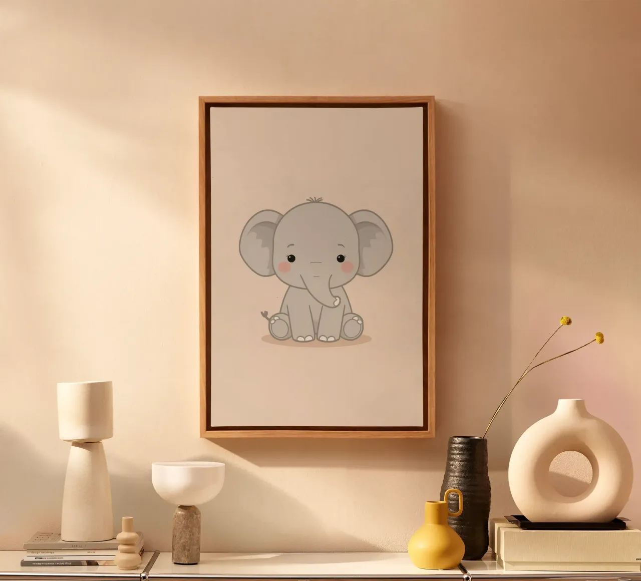 Schattige Luie Grijze Olifant Zittend canvas met Baklijst van DesignDoodle