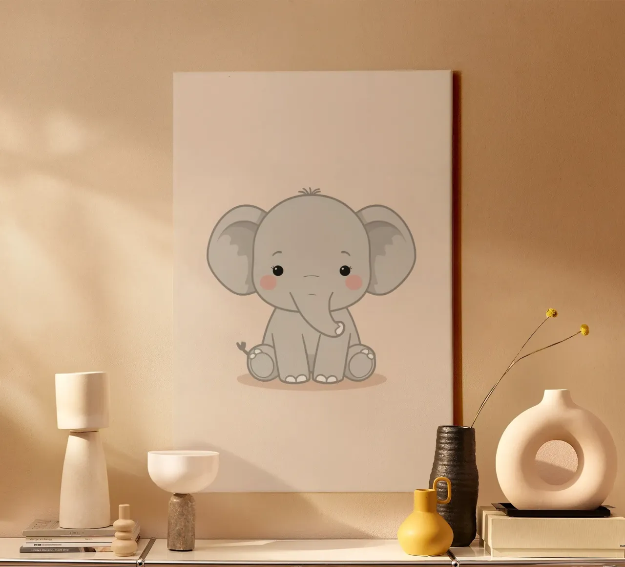 Schattige Luie Grijze Olifant Zittend canvas met Baklijst van DesignDoodle