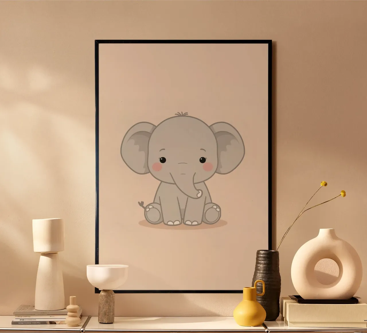 Schattige Luie Grijze Olifant Zittend poster van DesignDoodle