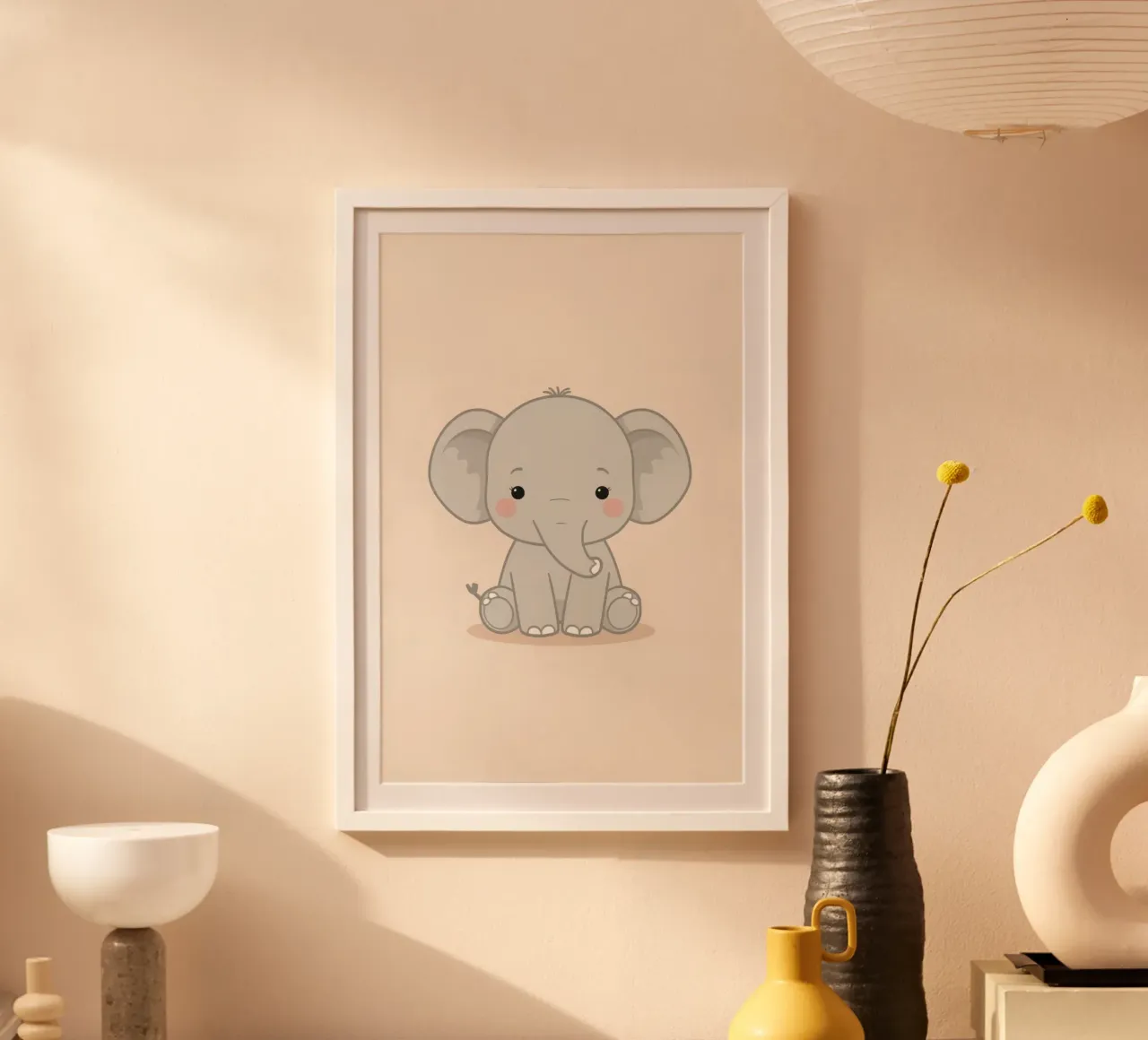 Schattige Luie Grijze Olifant Zittend poster van DesignDoodle