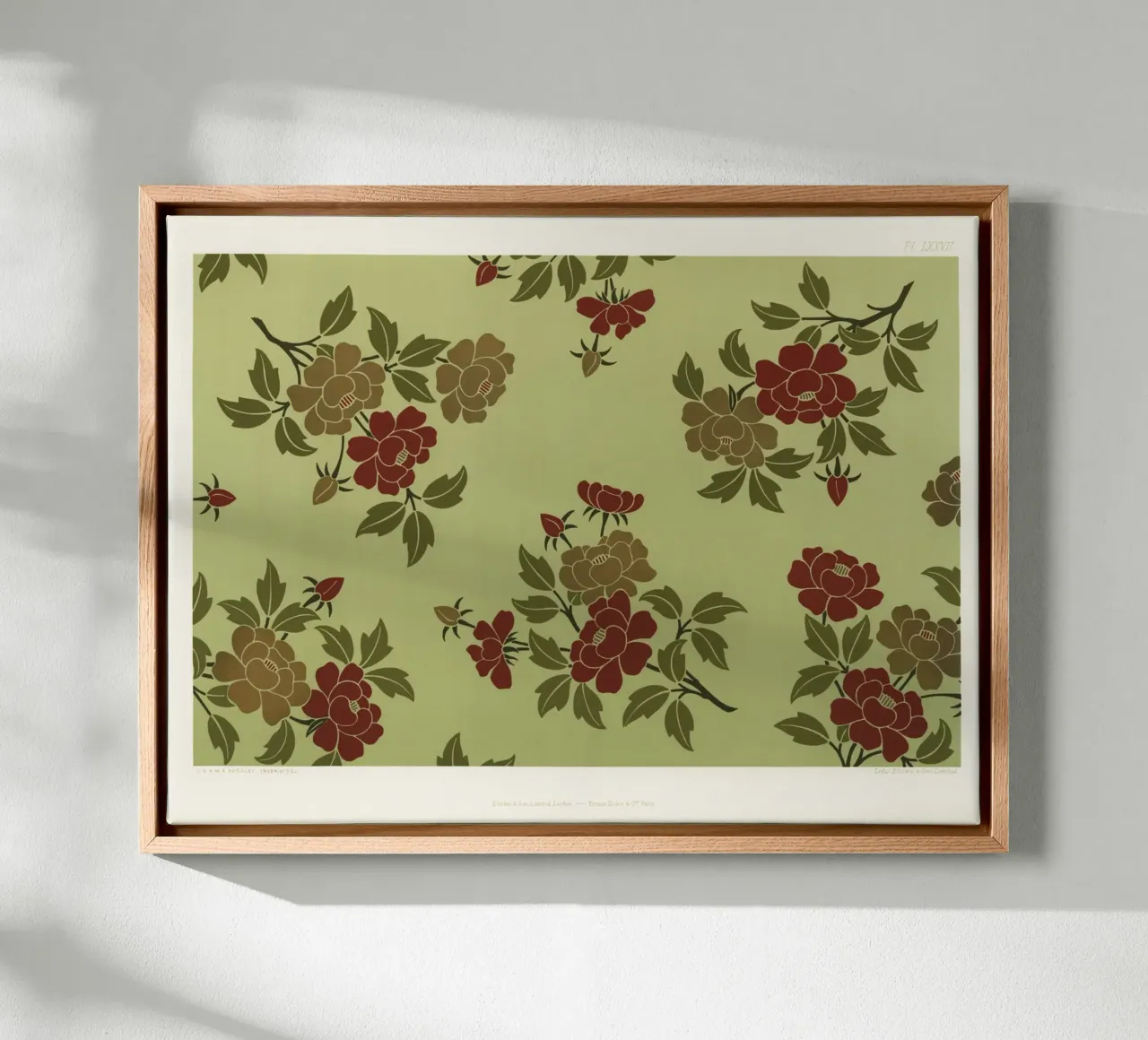 Japanese flowers and leaves pattern canvas with Floater frame by vintageshop