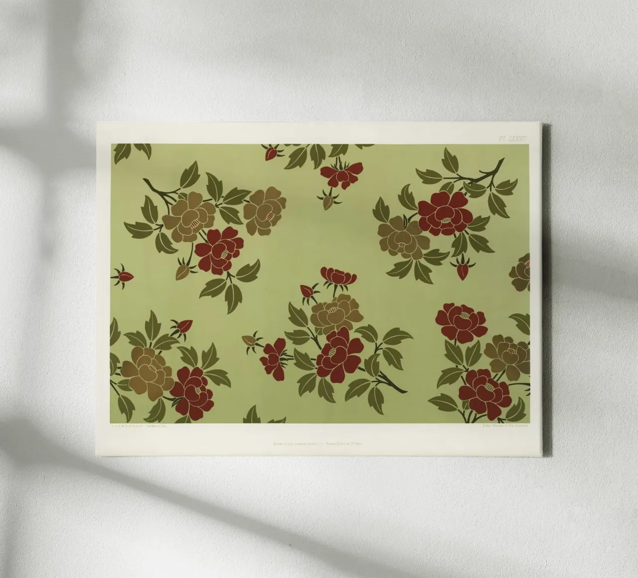 Japanese flowers and leaves pattern canvas with Floater frame by vintageshop